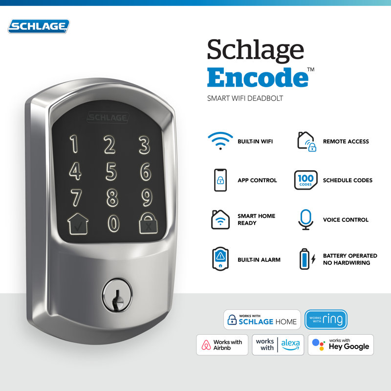Encode Smart Wifi Deadbolt With Greenwich Trim, Chrome