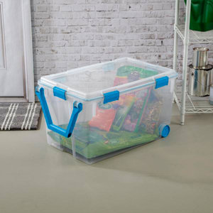 Sterilite 120 Qt Wheeled Gasket Box, Stackable Storage Latch Lid Bin, Handle and Tight Seal