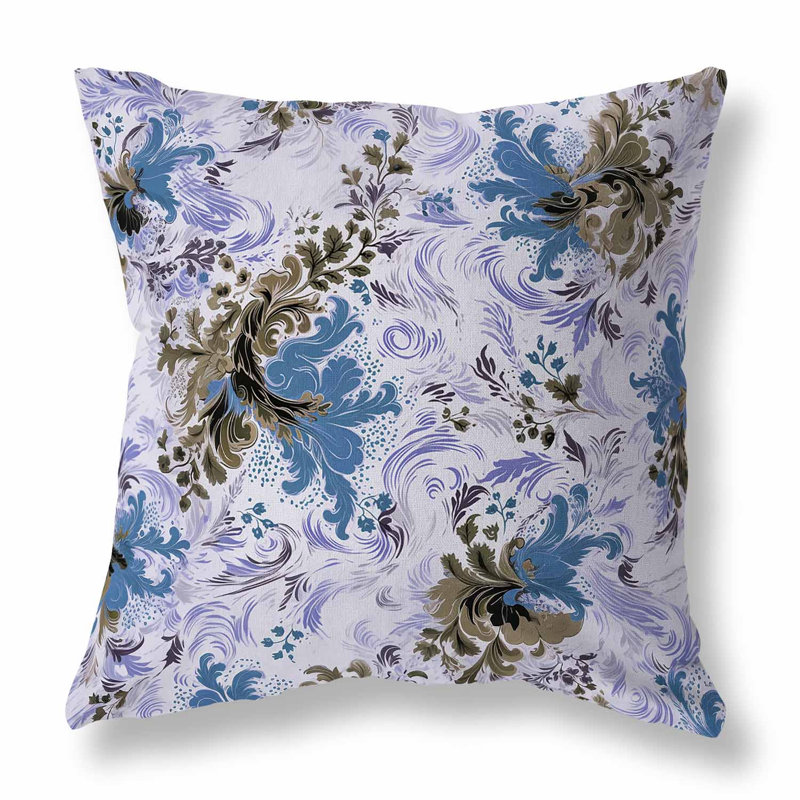 Coussin décoratif réversible intérieur / extérieur Retro Remix, H 18 po x l 18 po, Bleu / olive floral