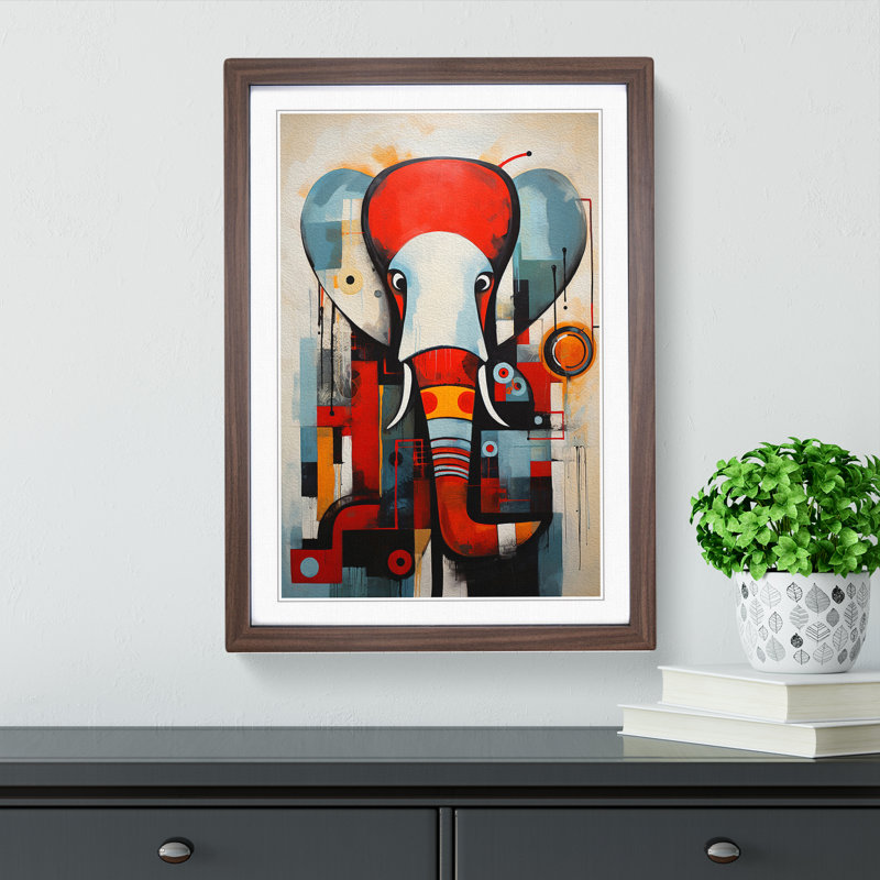 Elephant Constructivism Art - Framed Print, 64cm H x 46cm W x 2cm D, Walnut