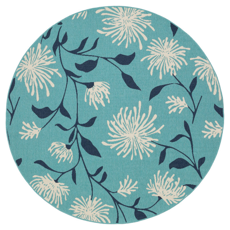Tapis bleu / bleu marine Aganlane Blossoms, Rond 7 pi 10 po