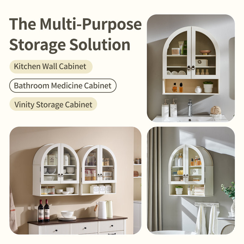 Armoire de rangement pour salle de bain avec tablettes réglables, rangement au-dessus de la toilette de 23,6 po pour la salle de lavage, la cuisine et le salon, armoire à pharmacie avec 2 portes en verre