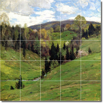 21.25" x 21.25" Ceramic Painting Decorative Mural Tile 4.25" x 4.25"