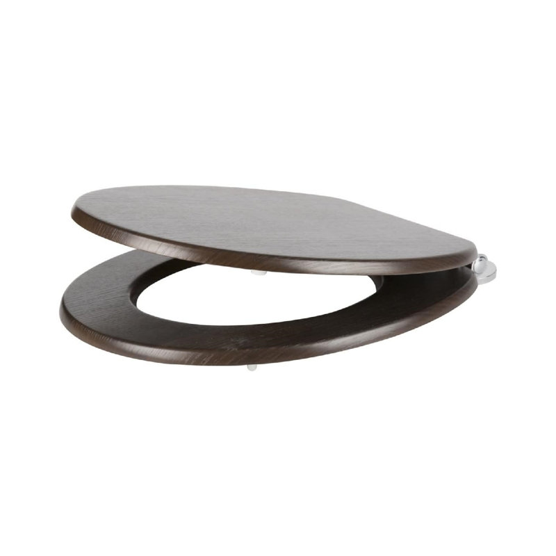 Flexi-Fix Soft Close Antibacterial Wooden Toilet Seat, Adjustable Hinges With Top And Bottom Fixings, Walnut Effect
