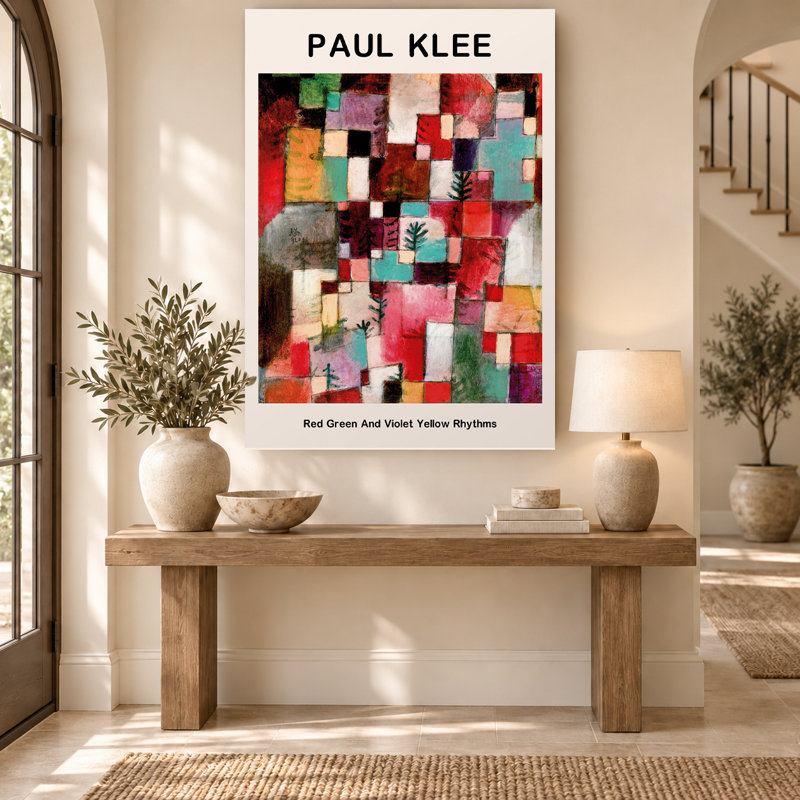 "Paul Klee", exposition d'art abstrait sur toile géométrique rouge et vert, H 45 po x l 30 po