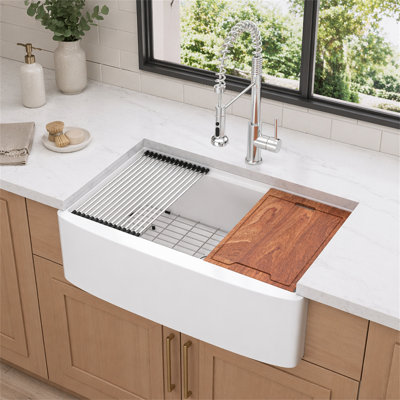 Évier de cuisine blanc en porcelaine blanche 33 x 21 x 10 pouces