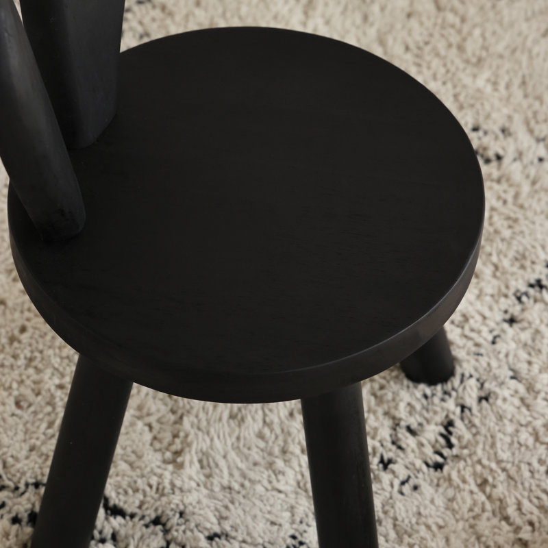 Solid Wood Rabbit Stool with Ear Backrest, Black