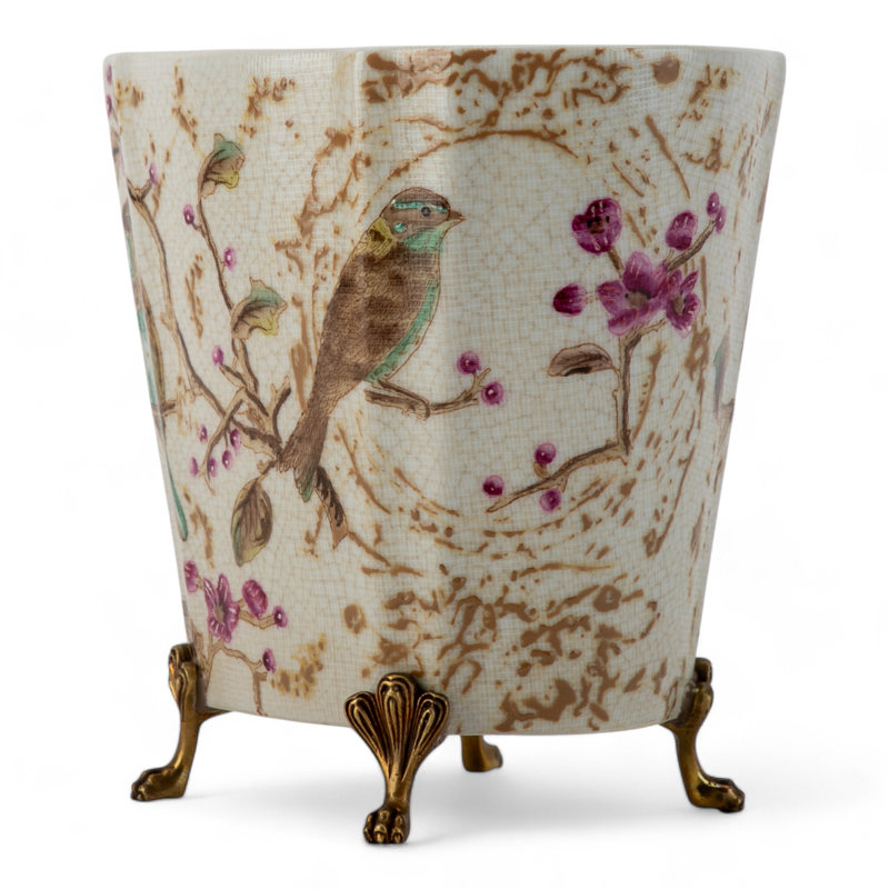 Spring Blossoms Oval Porcelain Planter with Bronze Ormolu