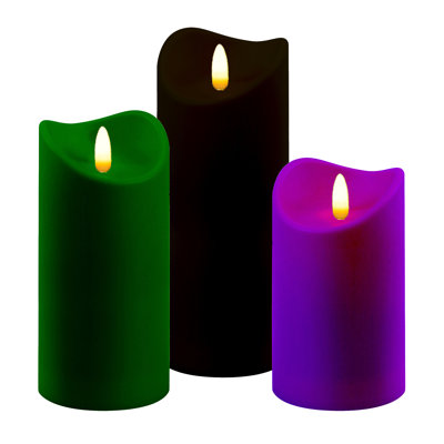 Battery Operated Led Green, Purple & Black Candles - 3 Count