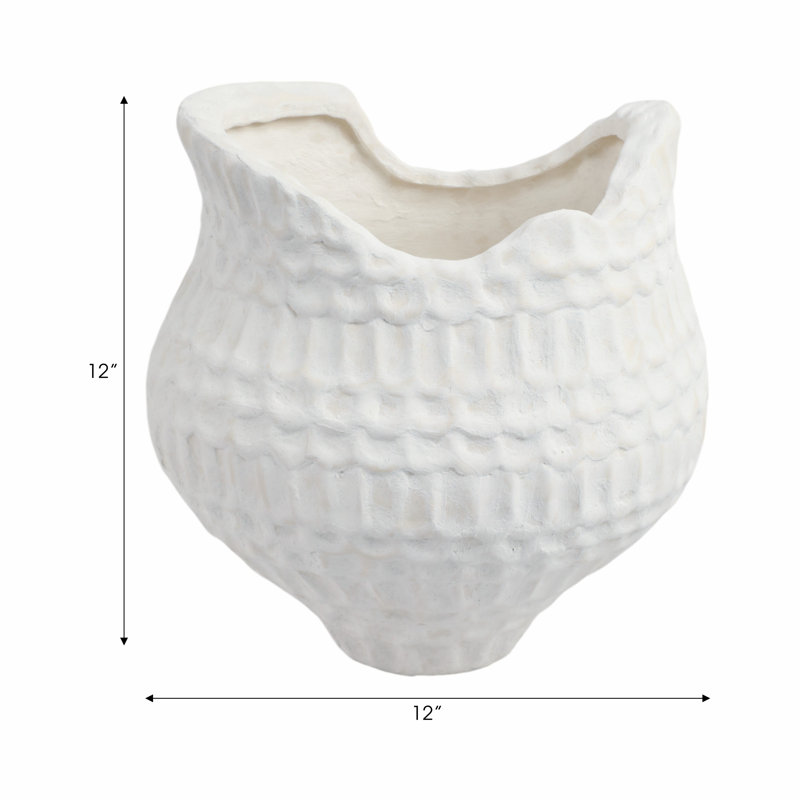 Sagebrook Home 16" Callan Large 3D Printed Porcelain Vase, Ivory, 12" H x 12" W x 12" D