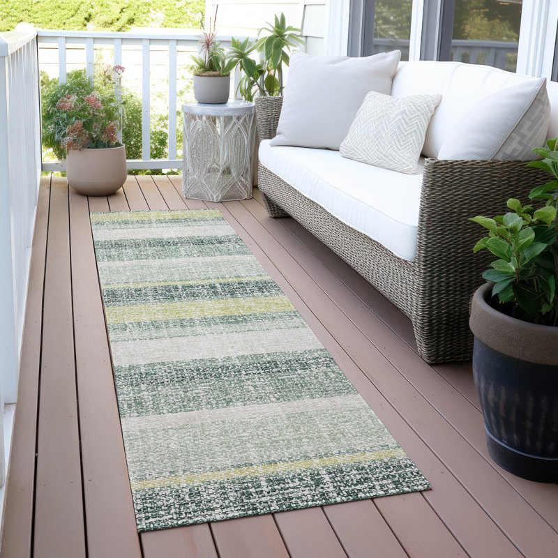 Machine Washable Indoor/Outdoor Xhevrie Seafoam Rug, Runner 2'3" x 7'6"