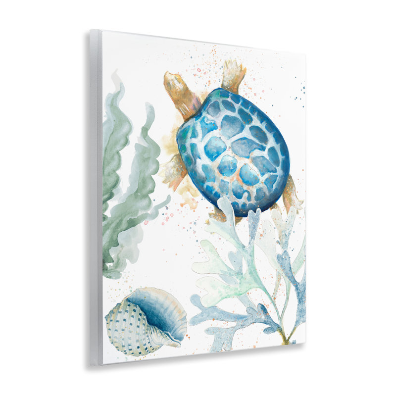 Art mural plaque tortue mouchetée et corail par Patricia Pinto