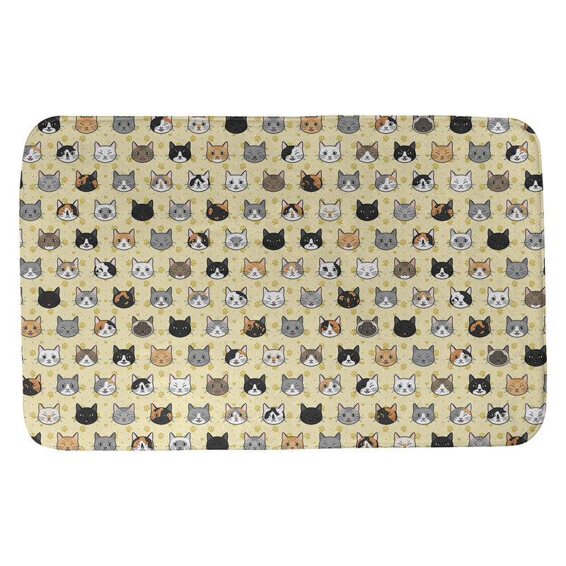 Tapis pour salle de bain chat Kitterman, l 21 po x L 34 po, Jaune / Noir