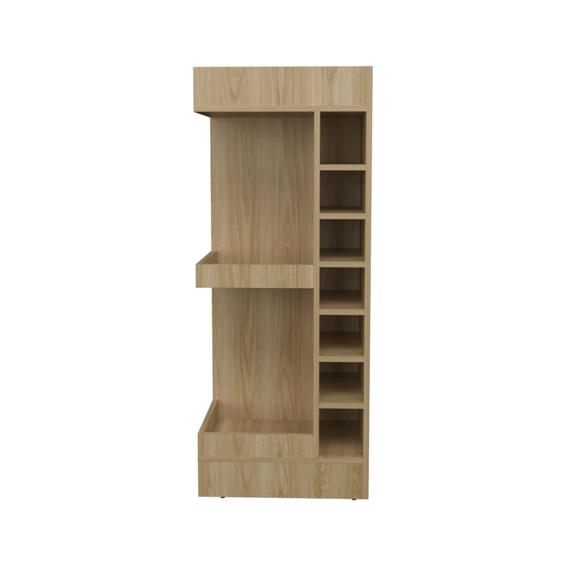 3 Corner Bar Cabinet 46" Tall In Oak - 14 Liquor Bottle & Fashionable Storage Wine Choice, Oak