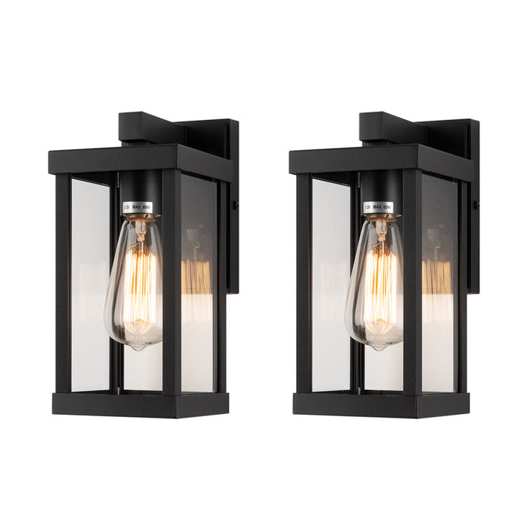 Olar Classic Outdoor Wall Sconce 1 Light Rectangular Metal Frame and Glass Shade Warterproof