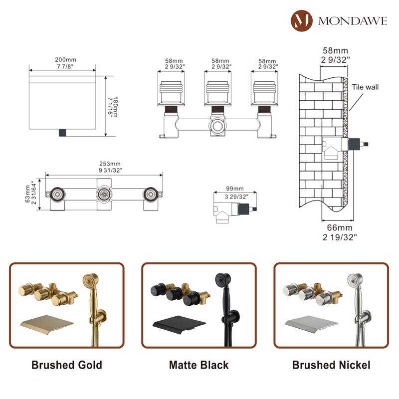 Calliope Wall Waterfall Faucet with Diverter, Black