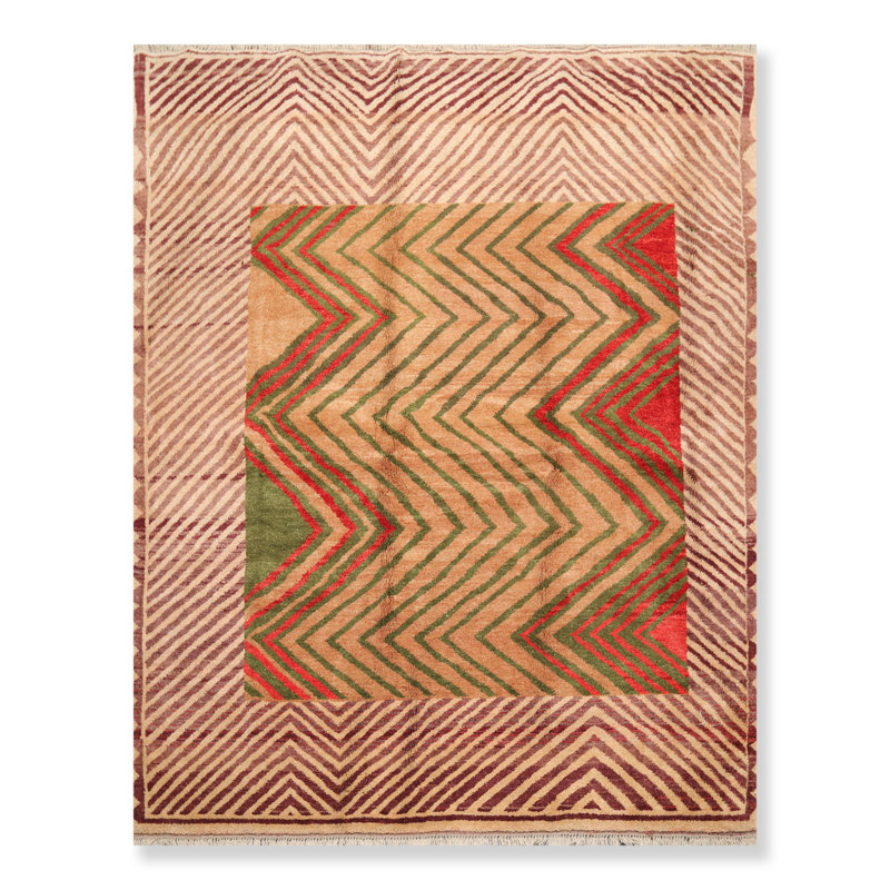 Tapis unique en laine noué à la main beige de 7 pi 2 po x 8 pi 9 po Alejo
