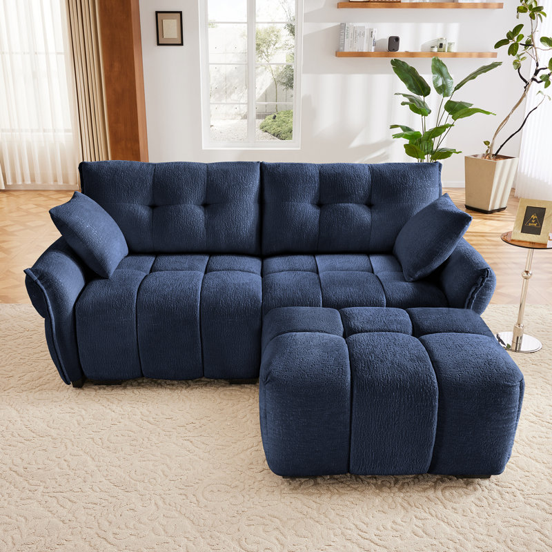 Canapé en chenille 2 places avec repose-pieds, H 35,4 po x l 78,7 po x P 33,4 po, 2, Bleu