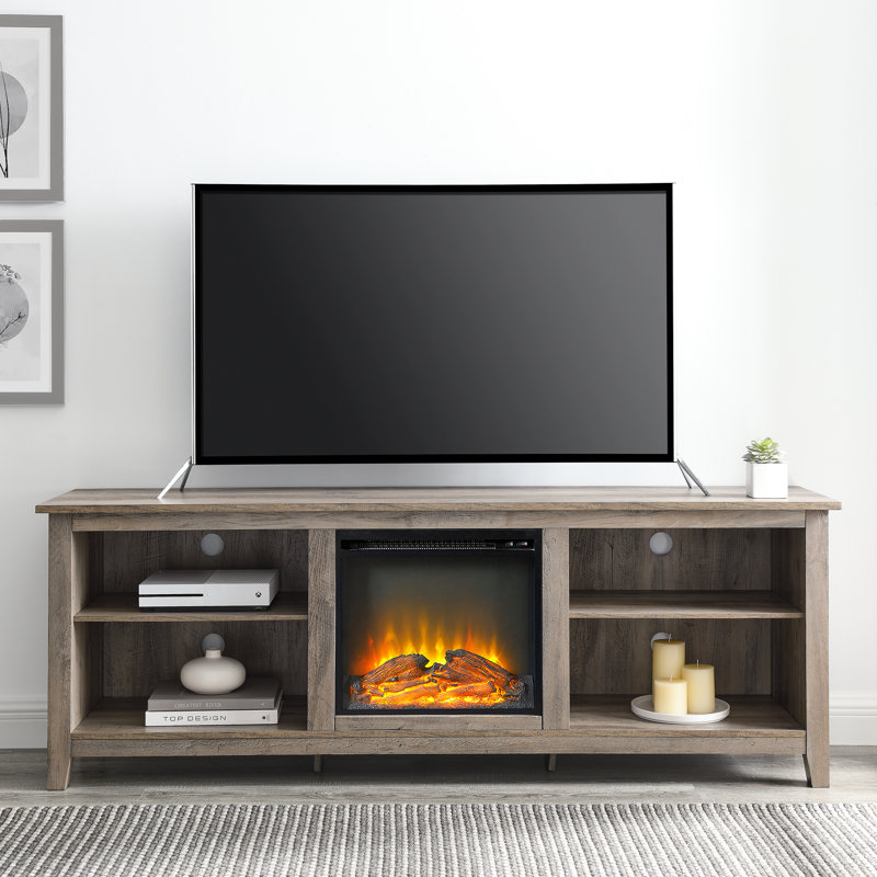 Meuble télé avec foyer électrique 70 po Kneeland, Gris délavé