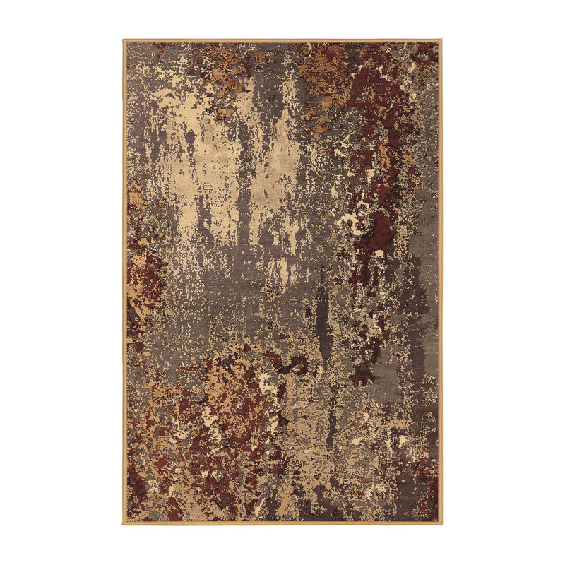 Tapis en laine / polyester abstrait tissé à la machine en brun / rouille / gris, Rectangle 2 pi x 4 pi