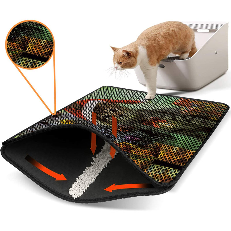 Tapis pour litière de qualité supérieure, 18 po x 24 po | 50% PVC / 50% polyester, lavable à la machine et passer l'aspirateur | Conception durable et facile à nettoyer pour les propriétaires d'animaux de compagnie | Protégez vos planchers des dégâts de la litière
