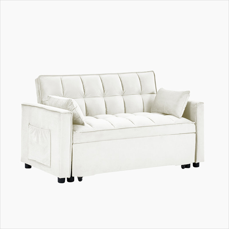 Cubbindall Upholstered Convertible Sofa Bed,Sleeper Sofa,Velvet Sofa,Modern Sofa,Accent Sofa, Cream White Velvet 2