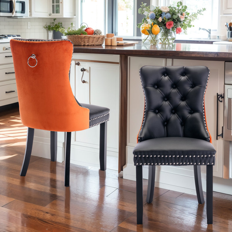 Minott 20'' H Tufted Velvet Upholstered Side Chair, Black/Orange