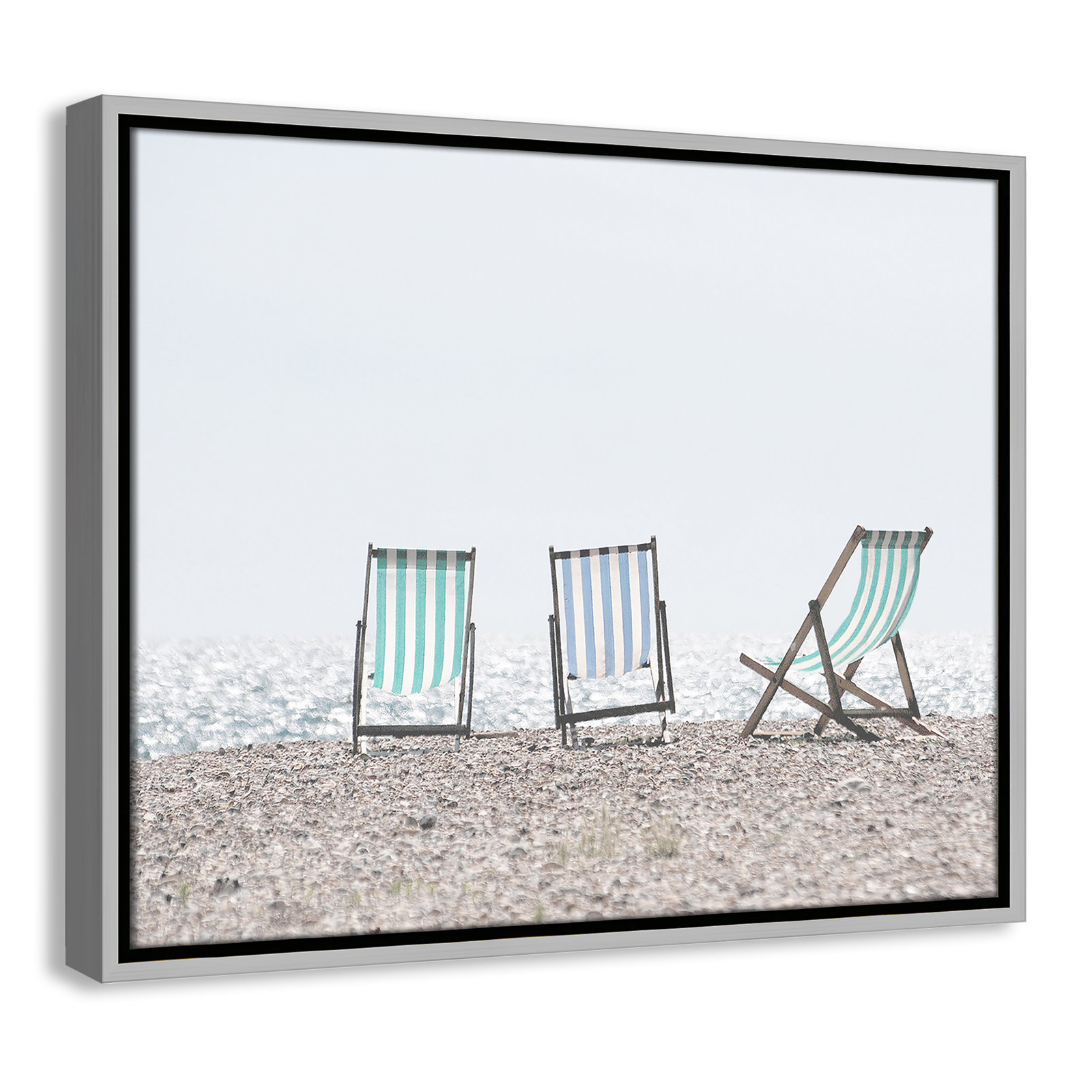 Adriatica "Beach Chairs" Print, 25.5" H x 35.5" W x 0.75" D, Black Wood Grain Framed Paper