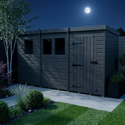 Total Sheds 13ft x 4ft Composite Pent Garden Shed - Single Door - With Windows - EPDM Rubber Roof - UK Manufactured