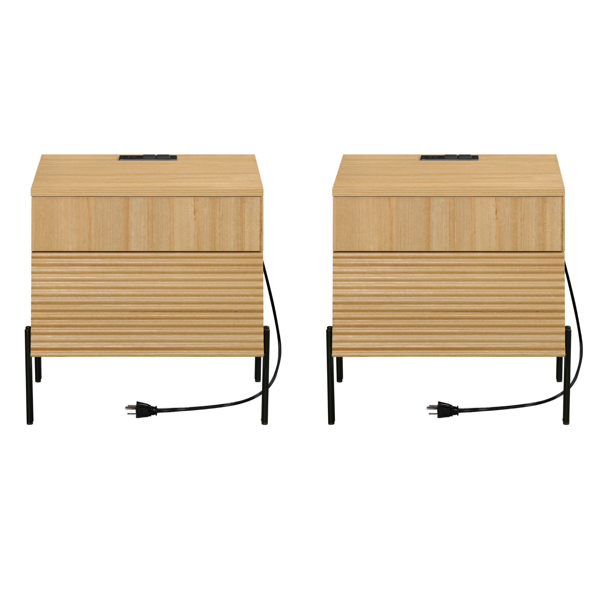 Image showcasing Union Rustic Laverda 2-Piece Modern Minimalist Nightstands Set - Reed ...