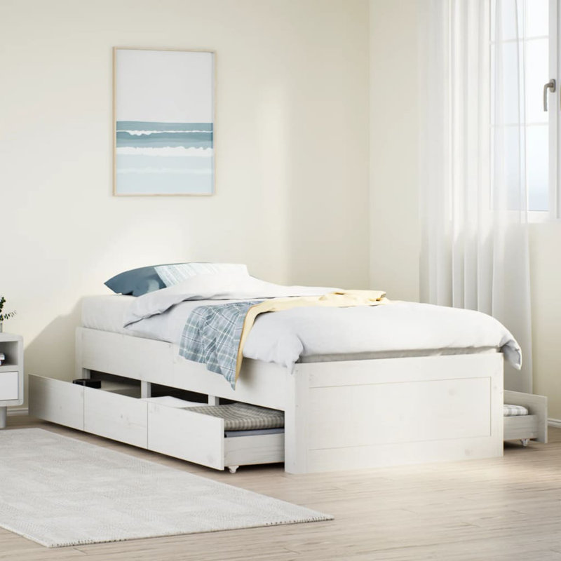 Deliah Solid Wood Storage Bed, European Single (90 x 200cm), White