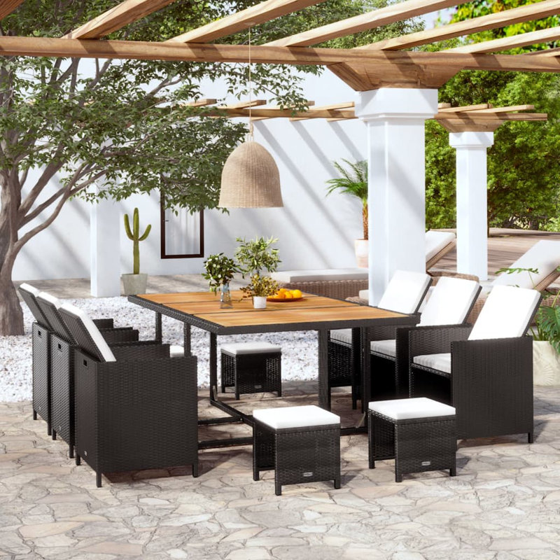 Dosch Rectangular 10 - Person Dining Set with Cushions, Black