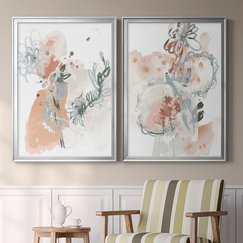 «Petal Drift I», ensemble de 2 reproductions de cadres rectangulaires sur toile, Argent, H 36,5 po x l 53 po x P 1,25 po