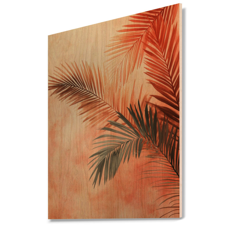 Terracotta Palm Vibes II - impression d'art mural en bois botanique, 32" H x 24" W, Rectangle