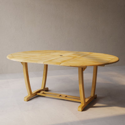 Oval Teak Solid Wood Extendable Outdoor Dining Table Umbrella Hole , 74.5 " W 51 " D