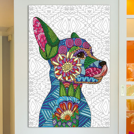 Chiot folk art, impression sur toile tendue, H 26 po x l 18 po x P 1,5 po