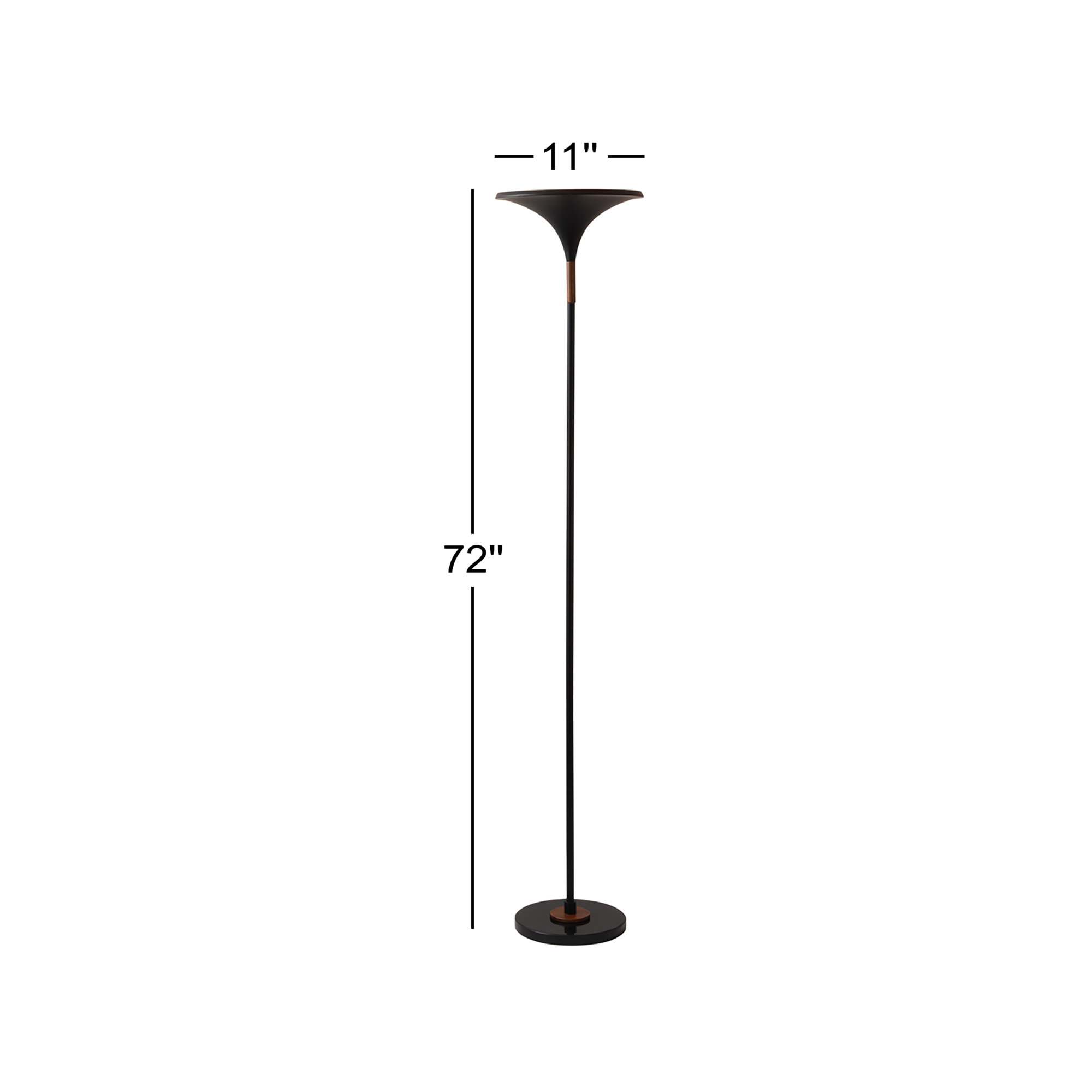 Lodi Torchiere Floor Lamp - Matte Black, Hammered Gold Leaf Shade, Walnut, Marble Base, Foot Dimmer