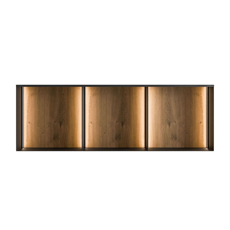 3 Piece Square Metal Cube Shelf, Black / Artisan with LED