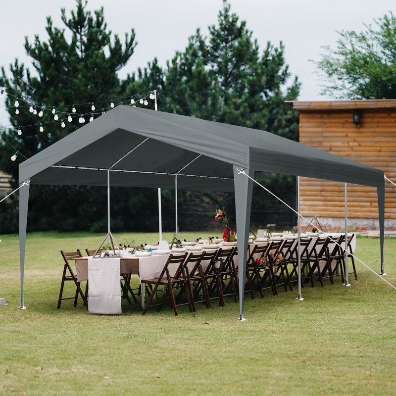 10'X20' Heavy-Duty Dark Grey Carport With Reinforced Galvanized Steel Frame