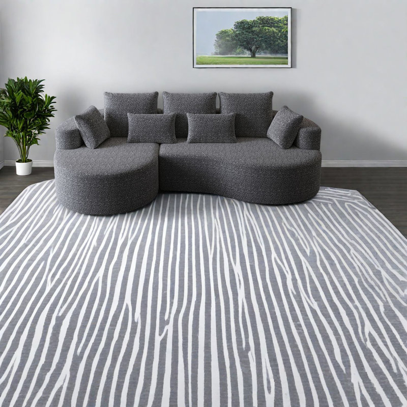 Spacieux canapé modulaires en chenille gris, confort moderne avec 7 coussins pour la maison