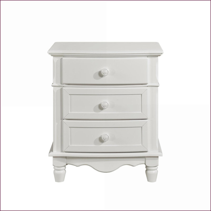 Table de chevet classique à 3 tiroirs en bois blanc pour chambre à coucher
