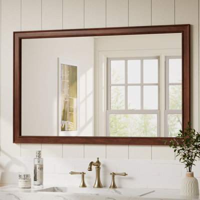Rectangle Wall Mirror Bathroom Vanity Mirror with Solid Wood Frame, Tempered Glass
