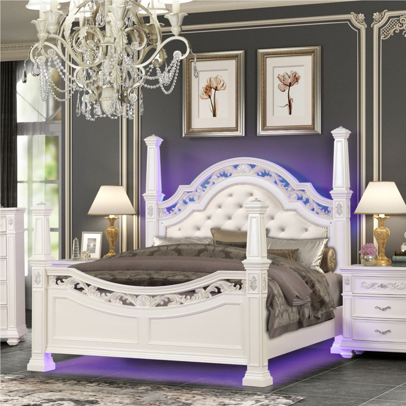 Ensemble de chambre à coucher avec éclairage DEL Lopato, Roi