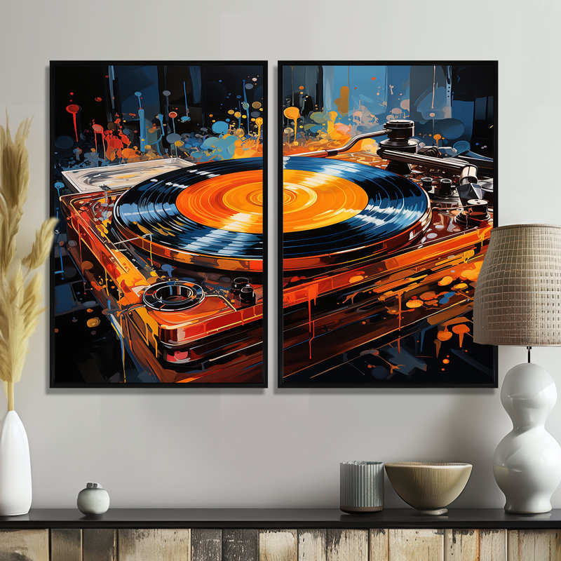 Vinyle Disque Rythme Résonant I - Mode Disques Vinyle Art mural 2 panneaux, H 36 po x l 48 po, Impression encadrée flottante