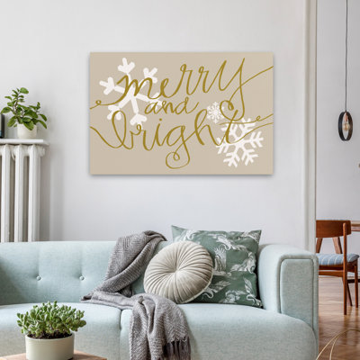 Merry And Bright - Contemporary Merry And Bright Holiday Phrase Festive Calligraphy Art