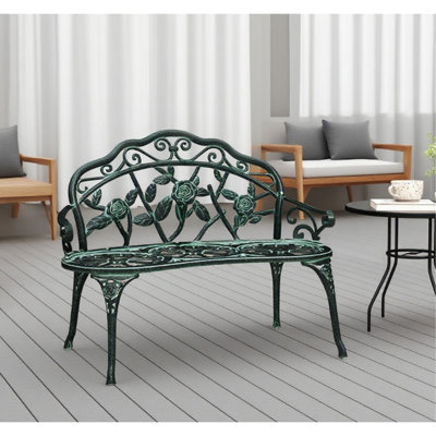 Banc d'extérieur en métal au look unique, dossier respirant, capacité en acier de 528 lb pour le porche, fabrication en aluminium coulé, largeur de 21,25 po