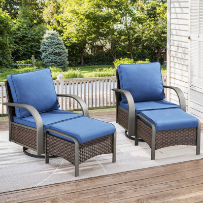 Toika 2 - Person Outdoor Seating Group PE Wicker Swivel Glider With Ottomans With Cushions
