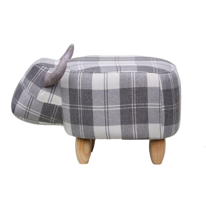 Tartan Cow Footstool with wooden legs, Grey