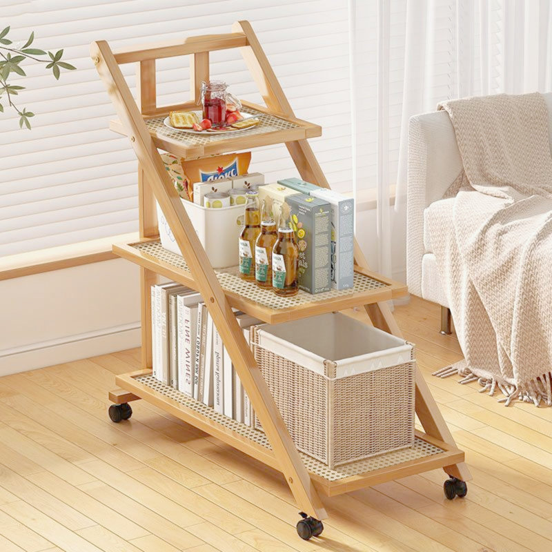 Table de bout, table d'appoint avec tablettes de rangement à 3 niveaux et roulettes