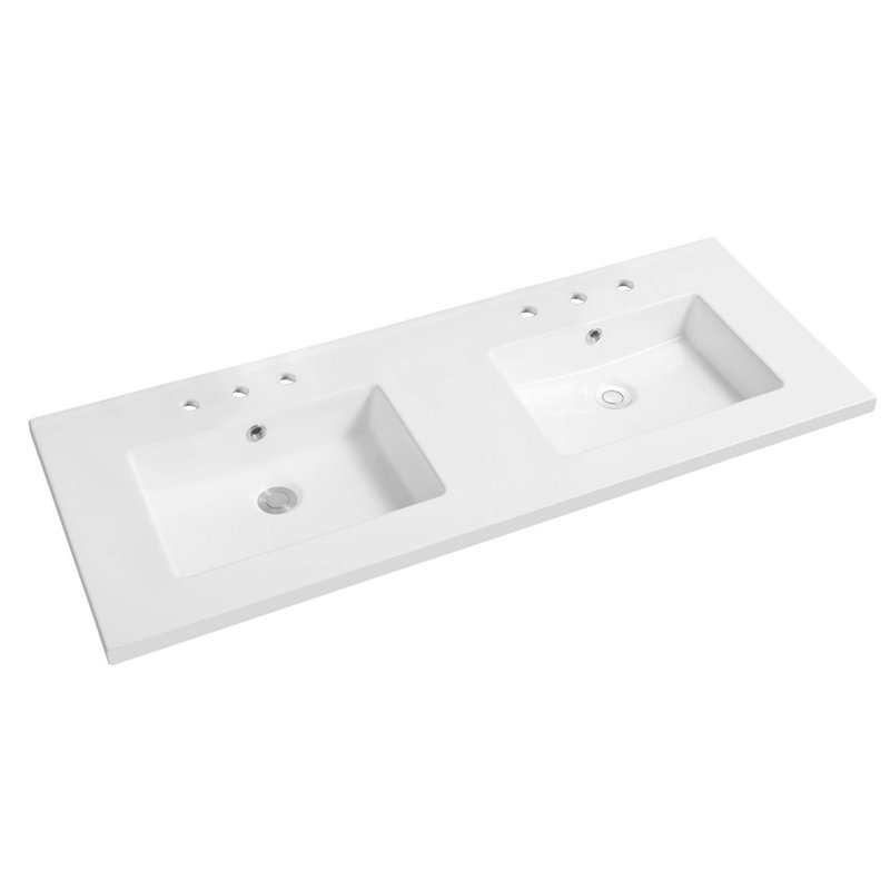 Plateau de meuble-lavabo double 48 po en blanc avec lavabo